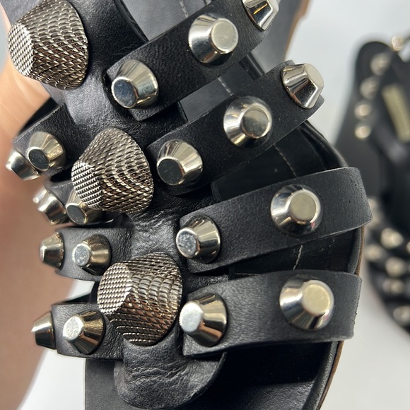 Balenciaga 41 Arena Gladiator Roman Black Large Stud studded Wedges Sandals E837 - Picture 14 of 17